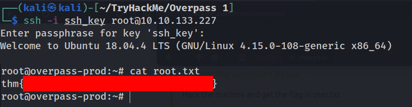 SSH-ing into root and getting the root flag